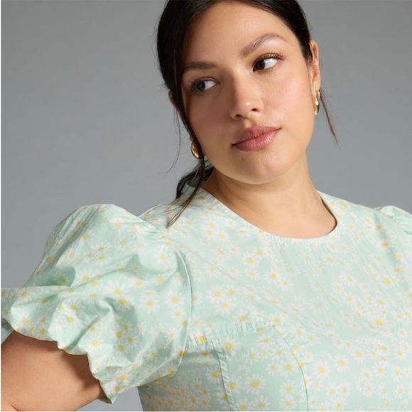 MAEVE Puff-sleeve Pleated Dress Mint Green With Daisies Size:XL NWT - Picture 4 of 7